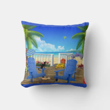 Chat noir et oreiller de plage