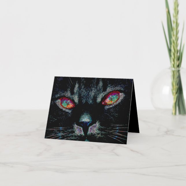 Chat noir Halloween avec carte d'yeux de feu (Devant)