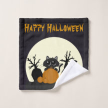 Chat noir Halloween avec Citrouilles dans un cimet