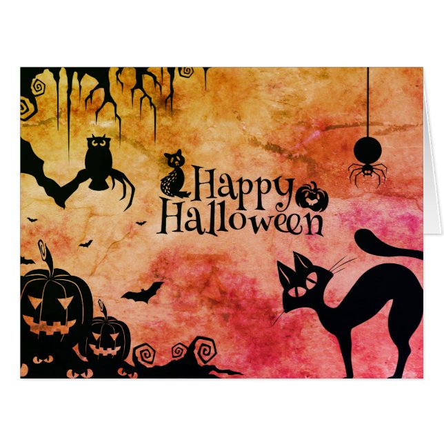 Chat noir Halloween - Carte d'invitation de fête (Devant horizontal)
