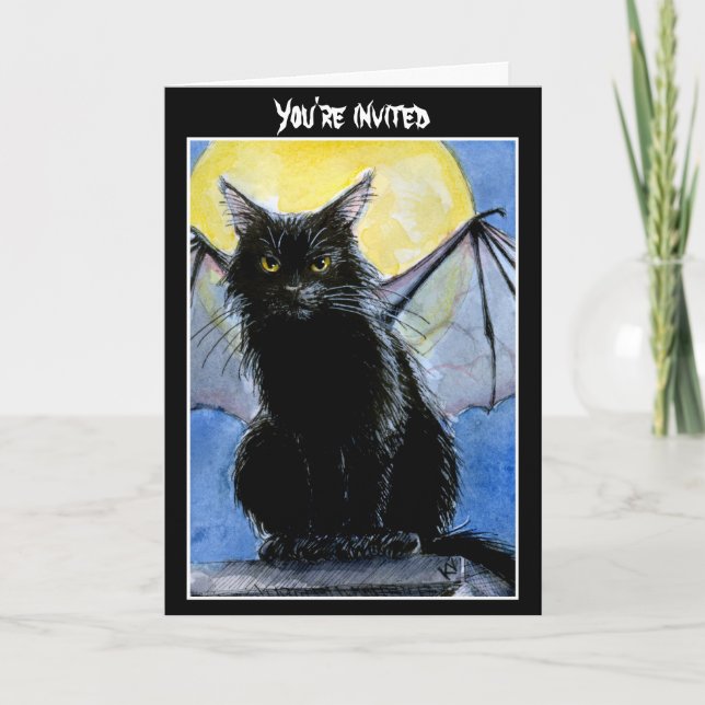 Chat noir Halloween invitation ou carte de voeux (Devant)