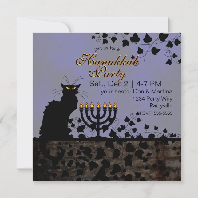Chat Noir Hanukkah Einladung (Vorderseite)