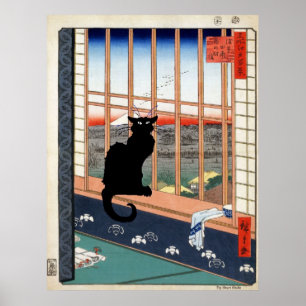 Chat noir, impression japonaise