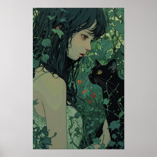 Chat Noir Japonais - Miyazaki Hayao Style Poster