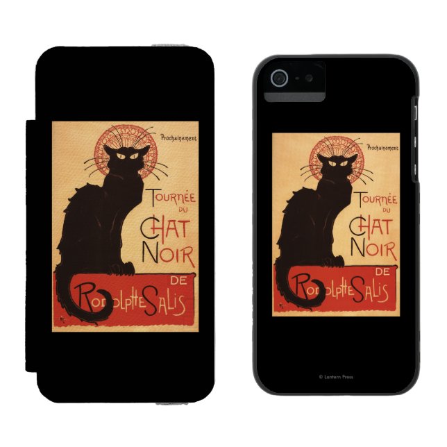 Chat-Noir Kabaretttroupe-schwarze Incipio iPhone Geldbeutel-Hülle (Seite an Seite)