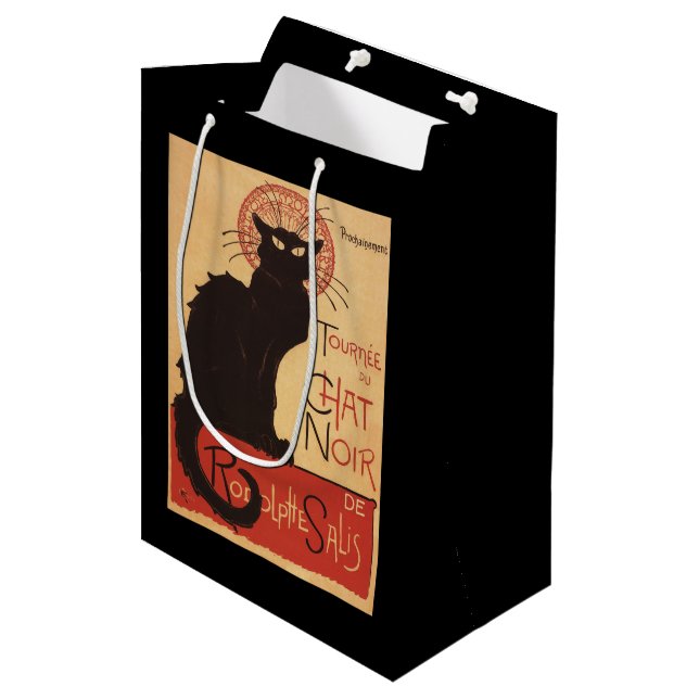 Chat-Noir Kabaretttroupe-schwarze Mittlere Geschenktüte (Vorderseite Schrägansicht)