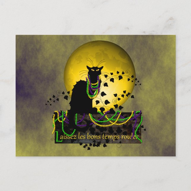 Chat Noir Mardi Gras Postkarte (Vorderseite)
