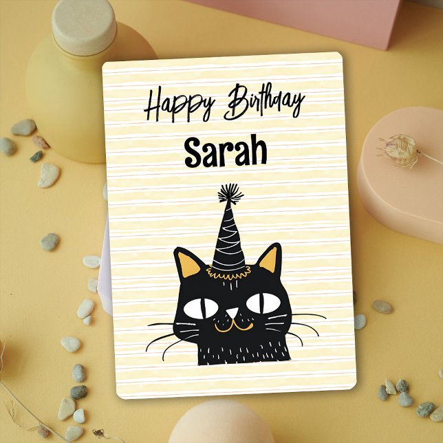 Chat noir mignon amusant Bonne carte d'anniversair (Funny Cute Black Cat Happy Birthday Card)