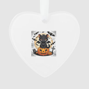 Chat Noir Mignon Avec Citrouille D'ailes De Chauve