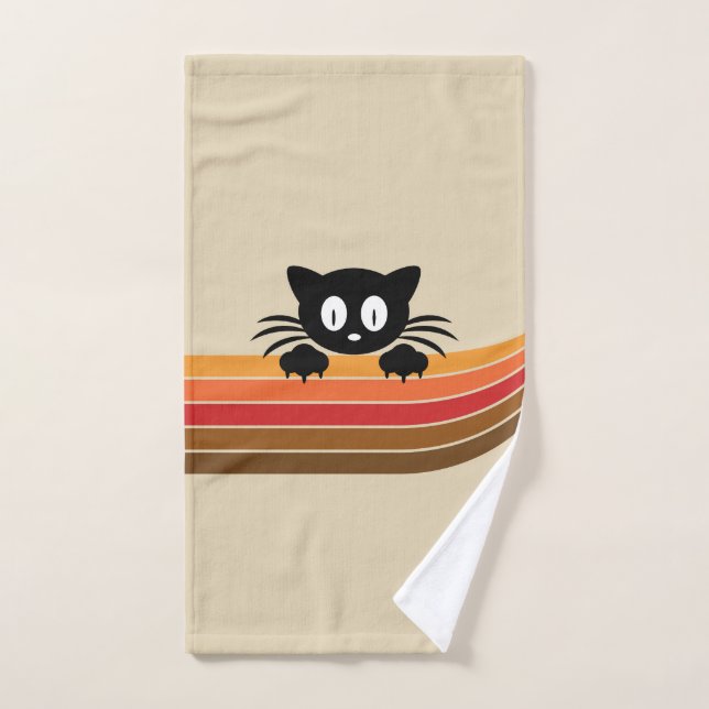 Chat noir mignon avec rayures rétro (Serviette à main)