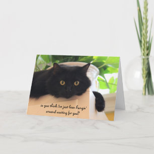 Chat noir mignon, drôle carte "miss you"