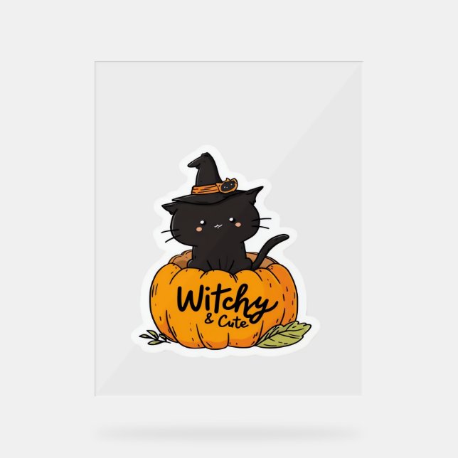Chat noir mignon en citrouille avec casquette sorc (Recto)