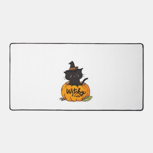 Chat noir mignon en citrouille avec casquette sorc (Recto)