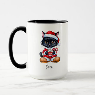 Chat noir mignon personnalisée Mug de Noël