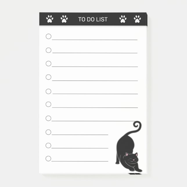 Chat noir mignon sur notes post-it noir et blanc (Devant)
