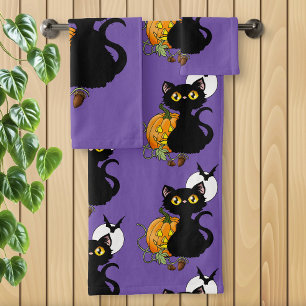 Chat noir mignon violet effrayant Halloween Citrou