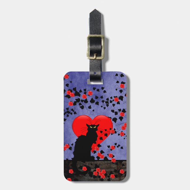 Chat Noir mit Rote Rosen Herz Gepäckanhänger (Vorderseite vertikal)