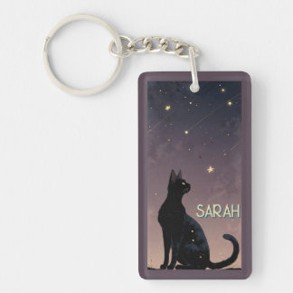 Chat noir nuit étoilée cadeau d'art félin céleste