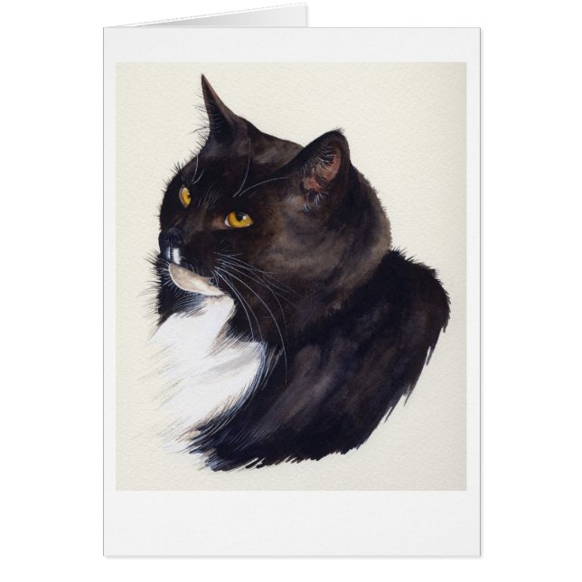Chat noir peint en aquarelle (Devant)