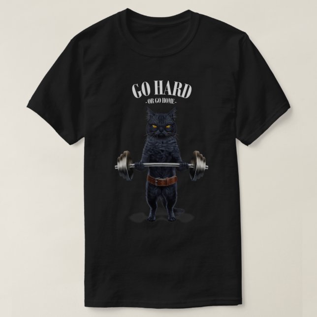 Chat Noir Poids en Fitness Gym T-Shirt (Design devant)