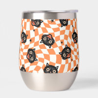 Chat noir rétro Motif chèque orange