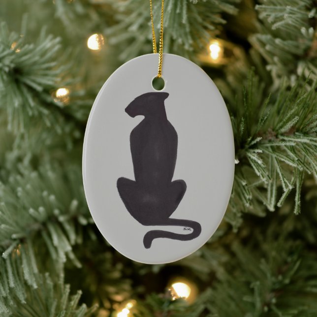 Chat noir Silhouette ornement céramique 2 côtés (Arbre)