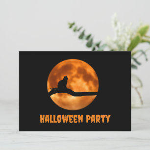 Chat noir sous Orange Lune Halloween Invitation