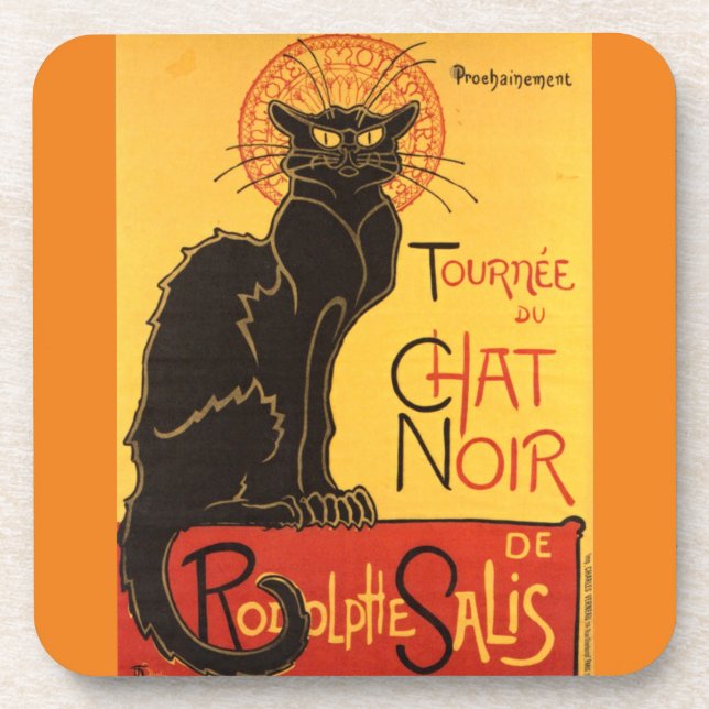 Chat Noir Steinlen Belle Epoque Vintage Kunst Getränkeuntersetzer (Vorderseite)