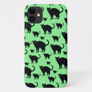 Chat noir sur Arrière - plan vert iPhone / coque i