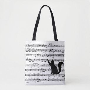 Chat noir sur feuille Sac fourre-tout de musique
