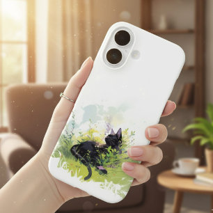 Chat noir sur iPhone Grass 16 Coque