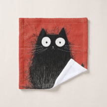 Chat noir surpris sur cramoisi vif