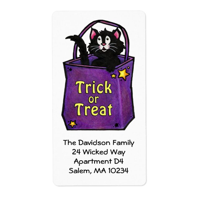 Chat noir "Trick or Treat" Étiquette de adresse (Devant)