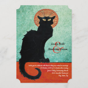 Chat Noir Vintag French Cat Blue Wedding Einladung