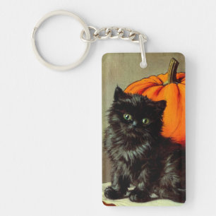 Chat noir vintage d'Halloween et Citrouilles