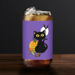 Chat noir violet Citrouille d'Halloween