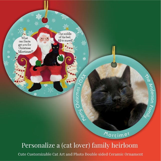 Chat noir visite Père Noël avec une photo de voeu  (Créateur téléchargé)