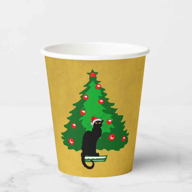 Chat Noir Weihnachtspapier Teller Pappbecher (Vorderseite)