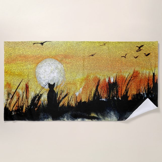 Chat Obsédé Par La Serviette De Plage De La Lune (Devant)