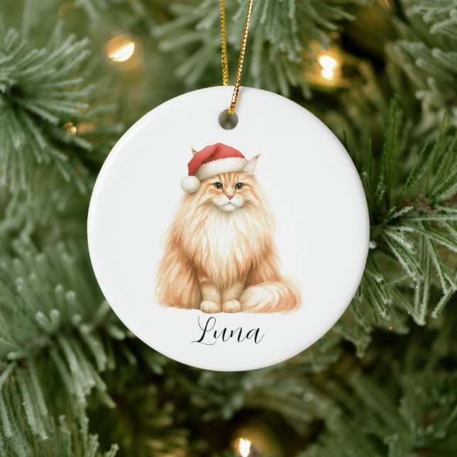 Chat orange aquarelle en ornement de Santa Hat (Arbre)