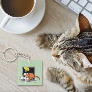 Chat Orange Drôle Ordinateur Portable Vert Travail