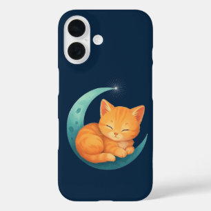 Chat orange endormi sur un étui de Lune