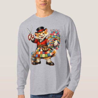 Chat orange portant un T-Shirt en kilt en patchwor