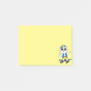 Chat patineur mignon sur des Post-it jaunes