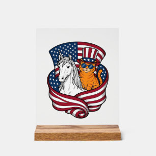 Chat patriotique et licorne vintage vector design_