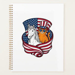 Chat patriotique et licorne vintage vector design_