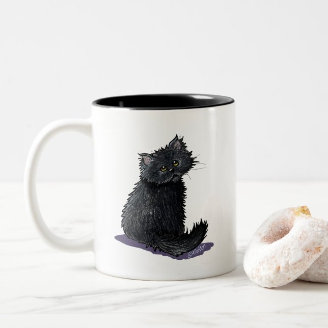 Chat Perse Noir Mug à café à deux tons (Avec donut)