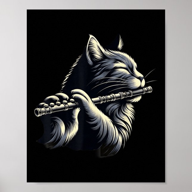 Chat Playing Flute Musician Cats Lover Poster (Vorne)