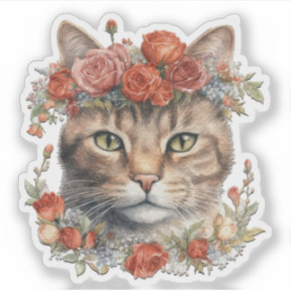 Chat portant des fleurs sur sa tête Sticker Valent