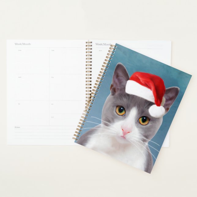 Chat portant le Santa Hat Portrait de Noël (Devant avec enveloppe)